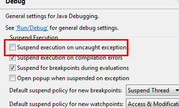 Options de débogage Java dans Eclipse