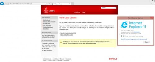 Internet Explorer 11 et JRE 7u51 ne peuvent pas vérifier la version Java