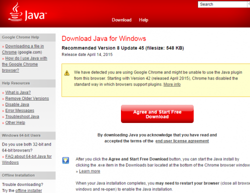 Page de mise à jour Java